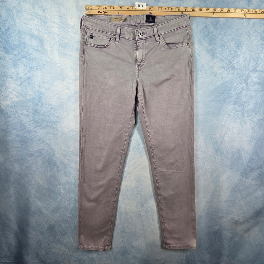 AG Adriano Goldschmied The Stevie Ankle Slim Straight Jeans Purple Womens 28R